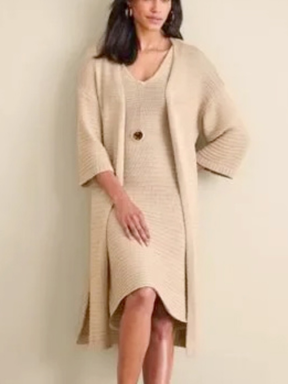 Soft Surroundings - Lucera Tan Gold Long Knit Duster Long Cardigan Topper - 3X